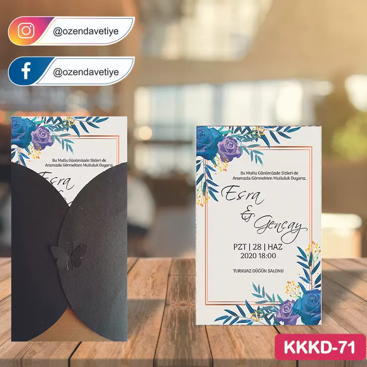 ozen-davetiye-Düğün Davetiyesi - Kahverengi Kelebekli Kraft Zarflı Davetiye Model No:71